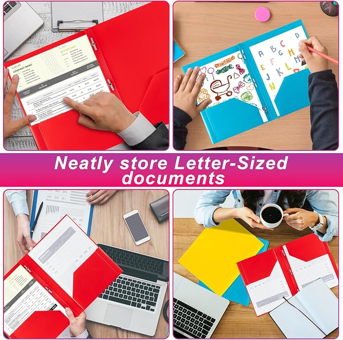 Aegero Folders with Pockets and Prong with Fasteners (6 Pack, Assorted Colors),Durable Plastic Pocket Folders with Prongs,Tear Resistant,2 Pocket 3 Prong Folders for Schoolwork & Office,Letter Size | STANDARD LETTER SIZE & CAPACITY