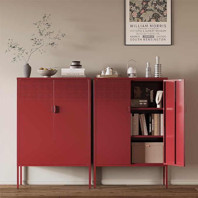 Metal Storage Cabinet,2 Door TV Stand, Metal Mesh Accent Cabinet | Magnetic Door Closure,Low Storage Cabinets with Doors and Shelf for Home,Office,Living Room