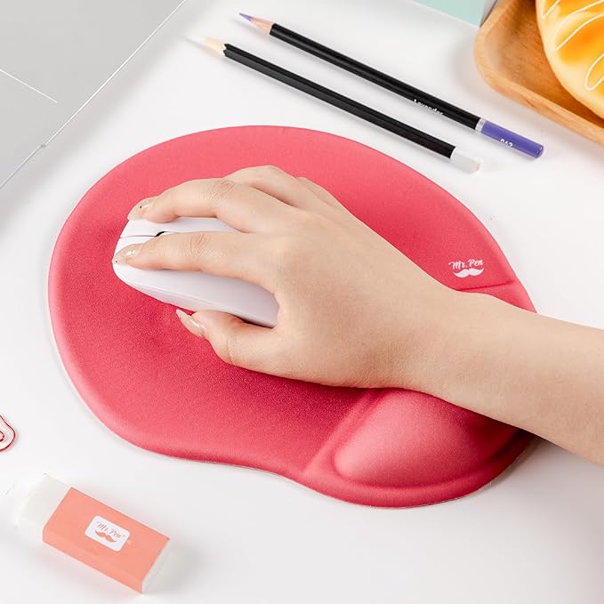 Mr. Pen- Ergonomic Mouse Pad with Wrist Rest, Red Breathable Fabric with Memory Foam Cushion, Non-Slip Rubber Base, Gel Mouse Pad with Wrist Support