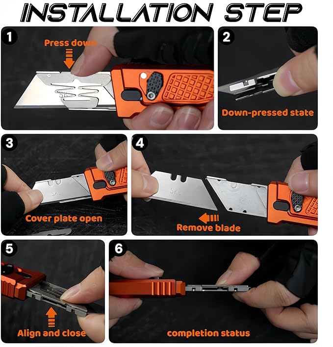 5.8" Aluminium Utility Knife, EDC Box Cutter with Clip, CNC Unibody, Lightweight All Metal Folding Box Cutter, Ideal Gifts for Men Women, with 10 Extra Blades（Blue）