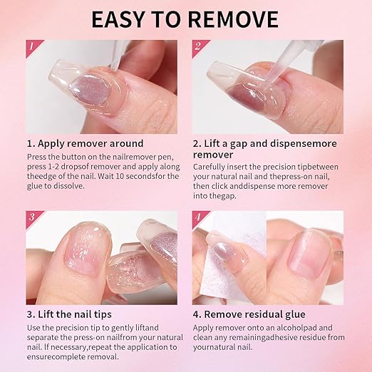 15g Semi Solid Nail Glue Gel with 5ml Remover Glue Pen, Super Glue for Press On Nails, No UV Light Needed Long Lasting, Click Removal Pen Design 3-in-1 Remover