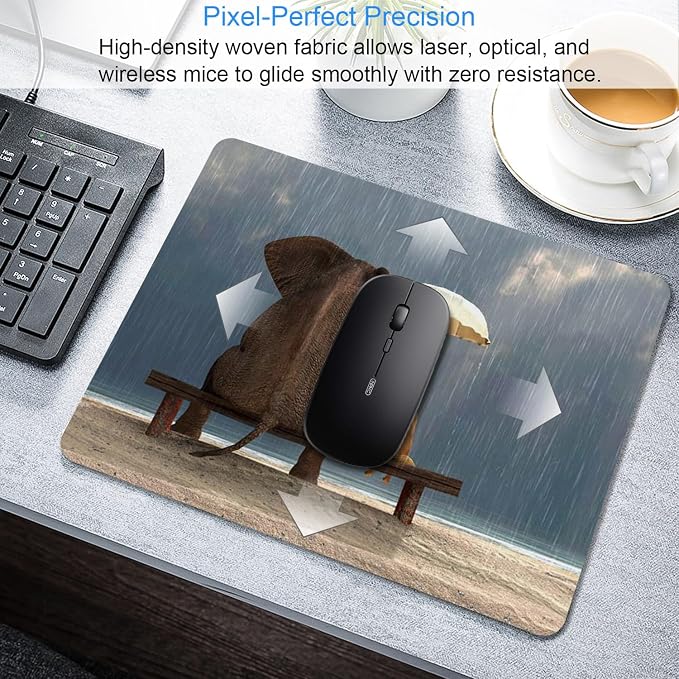 Elephant and Dog Mouse Pad, 9.5"x7.9" Non-Slip Small Computer Pad | Personalized mousepad with elephant & dog design. Premium smooth cloth surface, 3mm cushion & non-slip rubber base.