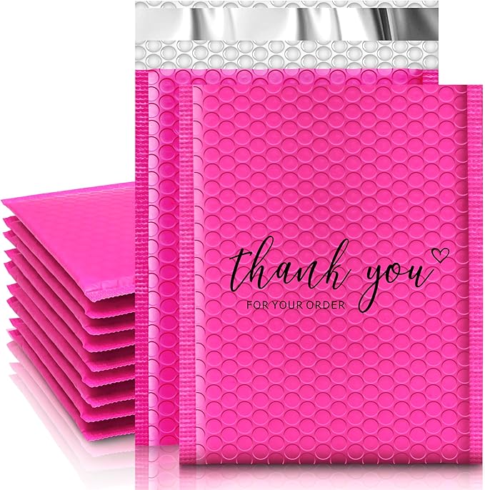 JinRuiKJ Bubble Mailers 8.5x12" 25 Pack, Padded Envelopes, Strong Adhesion Padded Mailers, Cushioning Padded Shipping Envelopes for Jewelry, Makeup - Rose Red