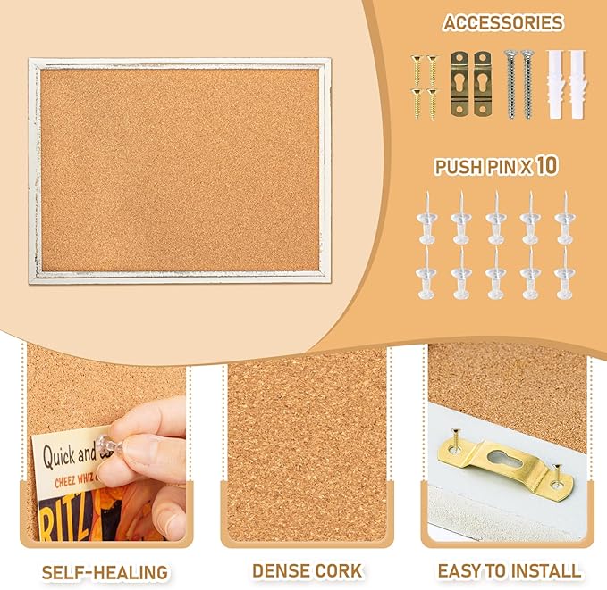 DOLLAR BOSS White Cork Board for Wall - 30 X 20 Inches, Rustic Wooden Frame Bulletin Board, Decorative Hanging Pin Board for Office & Home Decor