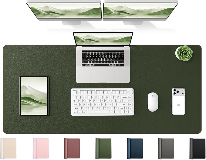 YSAGi 47.2" x 17" Large PU Leather Desk Mat for Keyboard and Mouse - Waterproof Non-Slip Desk Pad Protector for Office, Home, Writing Desk, Olive Green