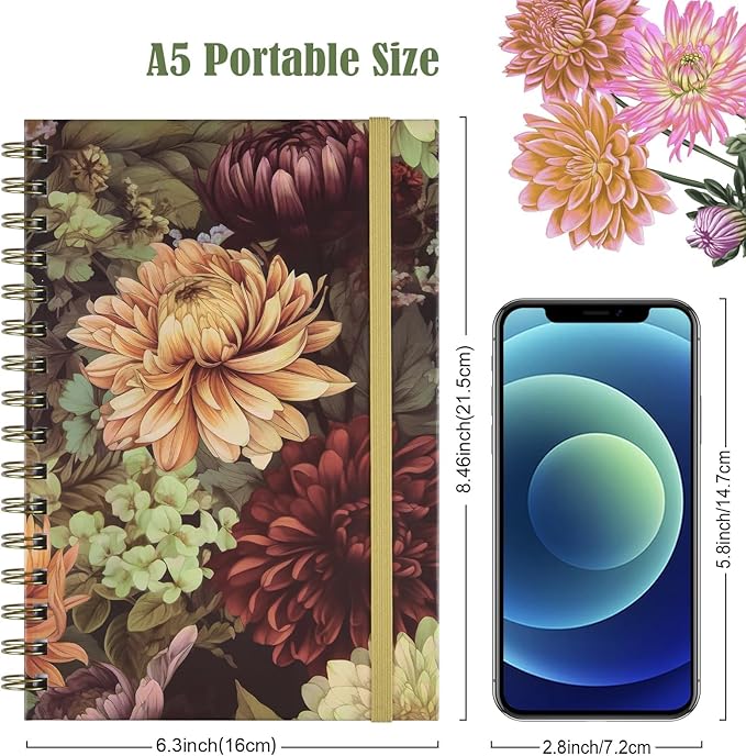 OMEYA Spiral Notebook, 4 Pack A5 Lined Journal for Women, Hardcover Spiral Journal with 2 Pockets, College Ruled Notebooks, Cute Notebook for Office, School Supplies, Gifts (160 Pages, 6.3" x 8.46")