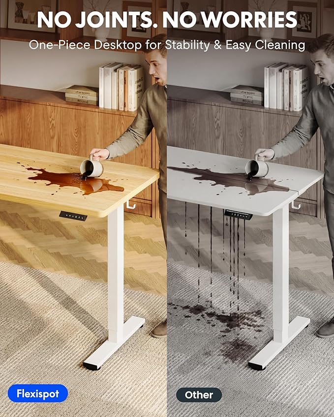 FLEXISPOT EN1 One-Piece Standing Desk with 1-Inch Thick Seamless Desktop, 48"x30" Electric Height Adjustable Desk for Home Office, Multi-Monitor Setups & Easy Assembly, Maple