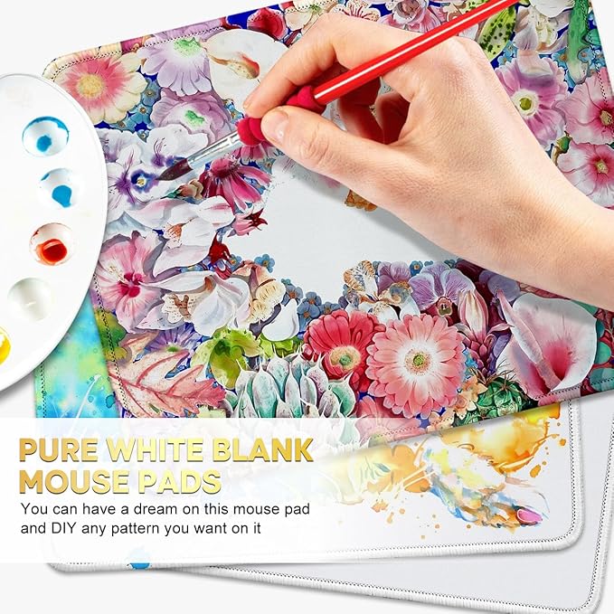 JIKIOU Mouse Pad with Non-Slip Rubber Base, Premium-Textured & Washable Computer Mousepad with Stitched Edges, Mouse Pads for Computers, Laptop, Gaming, Office & Home, 10.2 x 8.3 in Blank White