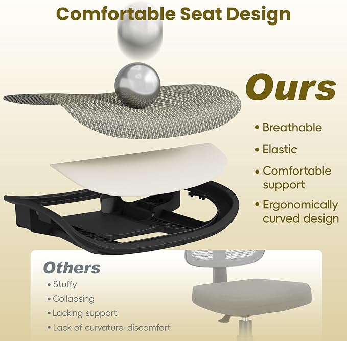 Ergonomic Office Chair, Mesh Computer Desk Chairs with Adjustable Lumbar Support, 3D Armrests, Tilt Function, Comfy Wide Seat, Swivel Executive Work Task Chair for Company and Home