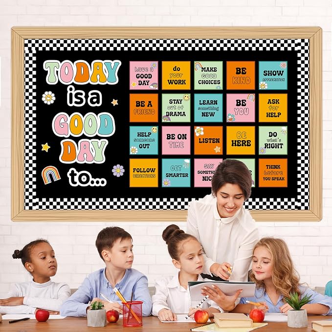 Retro Inspirational Bulletin Board Set Groovy Motivational Back to School Classroom Decorations Today is A Good Day Quotes Bulletin Board Hippie Positive Cutout for Classroom School Office Wall Decor