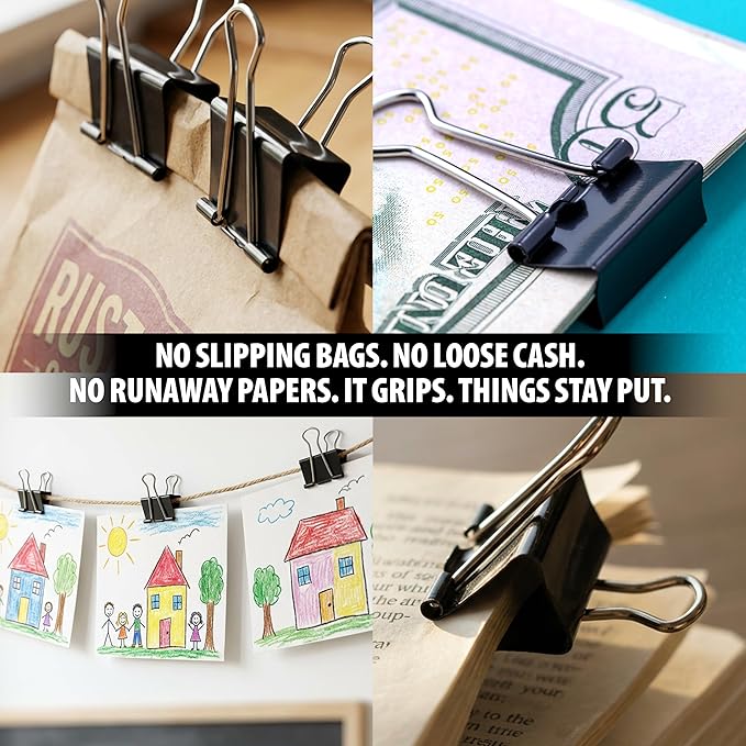 Officemate Mini Binder Clips, 144 Count (12 Boxes of 12 Clips), Heavy-Duty Metal Handles, Black Paper Fasteners for Office, School & Home Organization (99010)