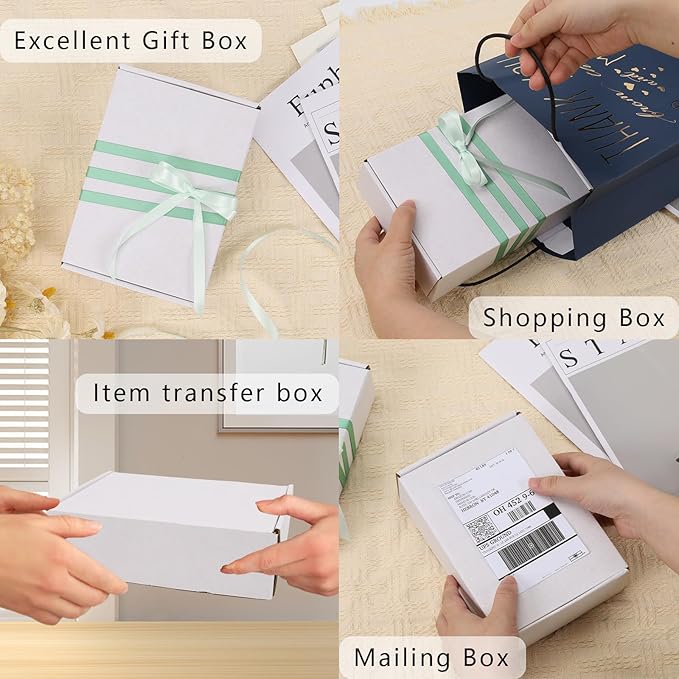BIOBROWN 7x5x2" 50 Pack Corrugated Cardboard Boxes Small Shipping Box for Packaging Small Business Mailer Mailing White