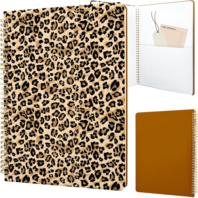 Cute Spiral Notebook journal A4 Aesthetic Pretty Design for Women Girls Kawaii with Pocket, 8.5 x 11 inch, Graph, Leopard