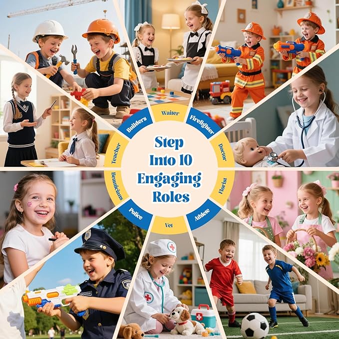 10 Pack Kids Pretend Play Notepads, 40 Pages Kids Playtime Pads, 4'' x 6'' All Roles Imaginative Role Play Activity Set, Educational Toys for Toddlers