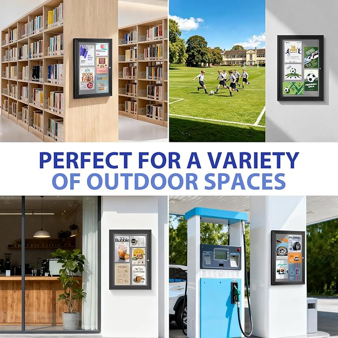 SWANCROWN 36x24 in Outdoor Bulletin Board Wall Display Case, Black Frame | Enclosed, Shatterproof, Weather Resistant, Grey Felt，Black aluminum frame, Notice Board for Office School Business Community