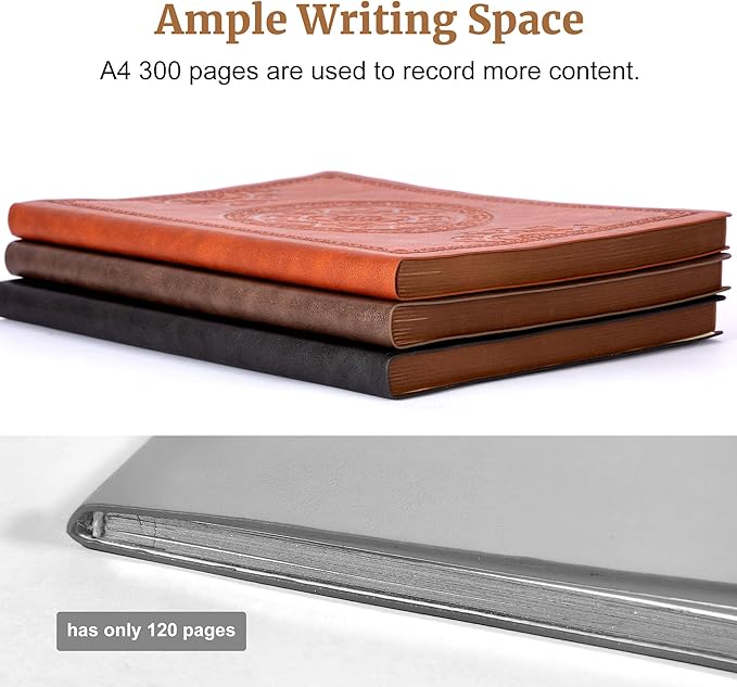 CAGIE Lined Journal Notebook for Women Men, 300 Pages Soft Cover Notebook Leather Journals for Writing, 180 Lay Flat Vintage Mens Journal Personal Diary 8.5"×11", Brown