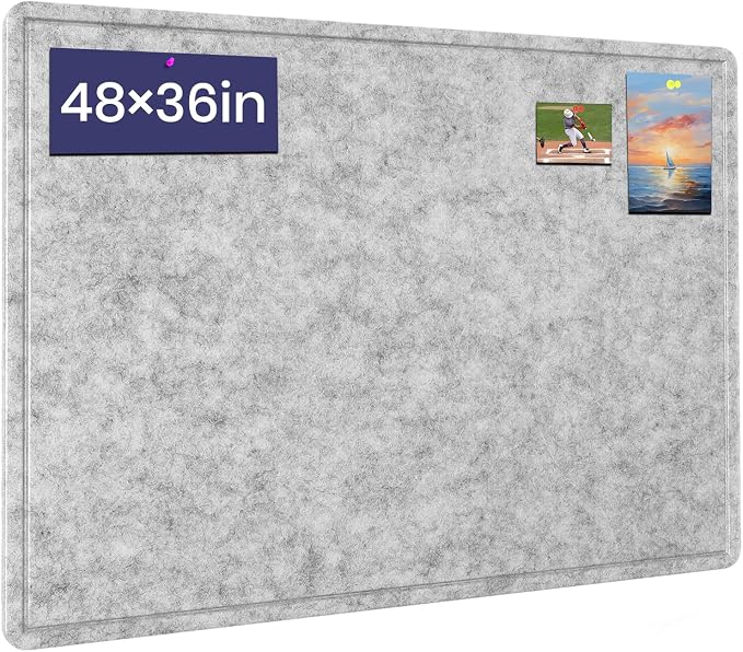 Large Cork Bulletin Board 48" x 36", Felt Pin Board, Silver Gray | Cork Board Alternative for Wall, Foldable Self-Adhesive Vision Board Prayer Board with Pushpin for Classroom, Office & Home