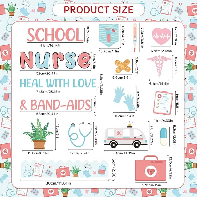 Wxiben School Nurse Classroom Decorations - Healthcare Workers Nurses Bulletin Board Decorations, Health Medical Cutouts Sets for Students, Back to Nursing School Office Hospital Chalkboard Wall Décor