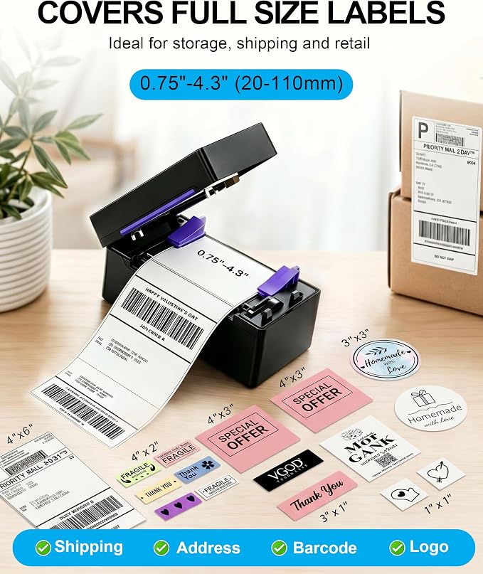 Bluetooth Thermal Label Printer,4x6 Shipping Label Printer | Wireless Label Printer for Small Business and Shipping Package, Compatible with iPhone, Android, Shopify, Amazon, USPS, Black
