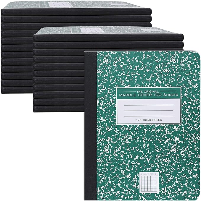 ROARING SPRING Hard Cover Composition Notebook, 24 Pack, Green Marble Comp Book, 9.75″ x 7.5″, 5x5 Grid Graph Ruled, 100 Sheets (200 Pages)