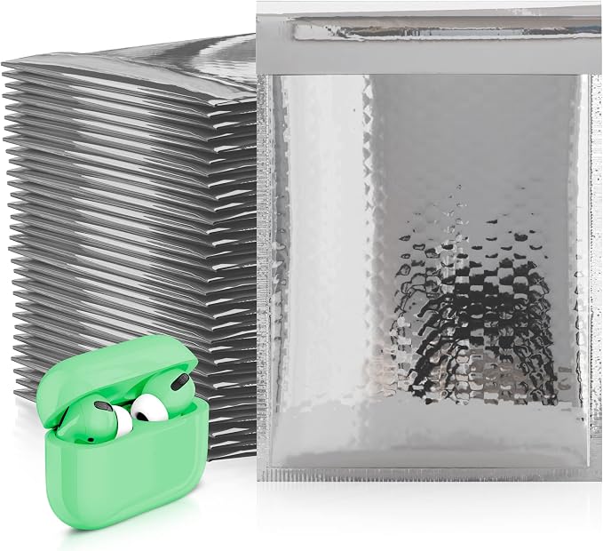 Glamour Metallic Bubble Mailers 7.25 x 11 Inches Silver, 300 Pack Padded Envelopes for Shipping, Mailing, Packaging Protection