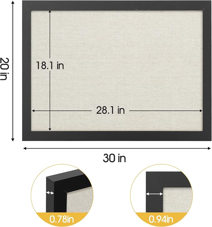 AKTOP 2-Pack Cork Board Bulletin Board with Linen 20" X 30", Large Framed Corkboard for Wall, Hanging Pin Board Picture Board for Home Office Decor, Cute Vision Board with Pushpins (Vintage Black)