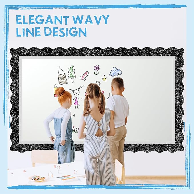 60 Feet Bulletin Board Borders, 45 Sheets Glittering Scalloped Border Trim, Walls, Desks, Windows, Doors, Chalkboards, Whiteboards Decors for School, Classroom, Home & Offices (Black)