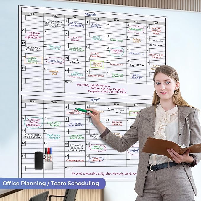 Magnetic Dry Erase Calendar for Wall 2 Month,38 x 50 in Calendar Magnetic | 50x38 Extra Large Giant Huge Monthly Laminated Erasable Whiteboard Calendar, Bimonthly 60 Days Reusable Planning for Office