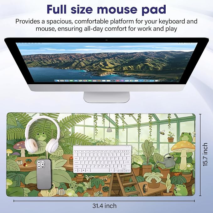 Professional Extended Gaming Mouse Pad - 31.5" x 15.7" Large Desk Mat with Stitched Edges, Waterproof Coating Non-Slip Rubber Base for Gamers Esports Pros Office Home, Frog04