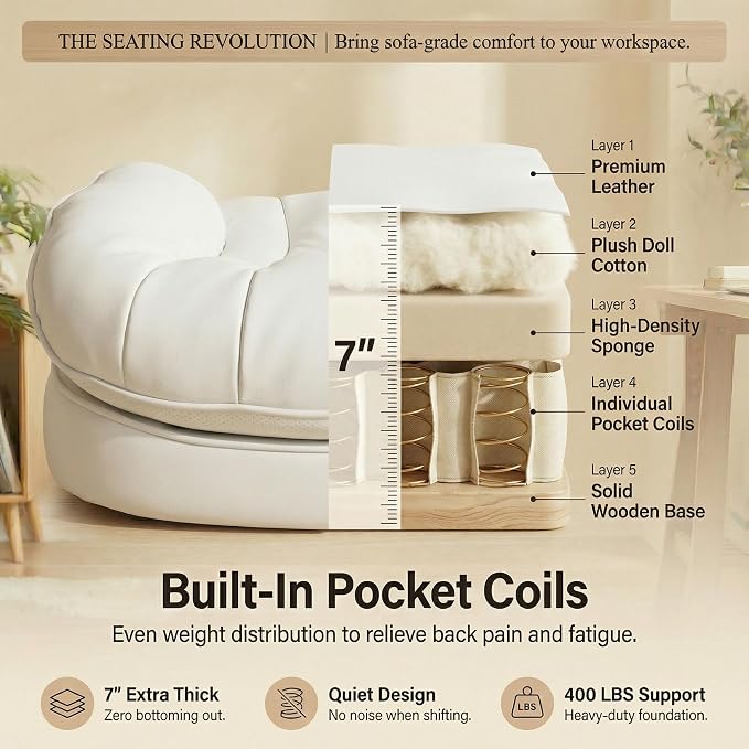 Efomao Big & Tall Desk Chair, Wide Executive Office Chair with Footrest White