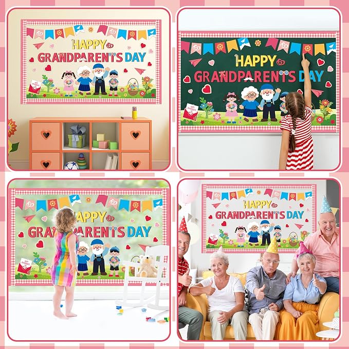 party greeting Happy Grandparents Day Bulletin Board Set Grandma and Grandpa Party Classroom Decoration Family Paper Cutouts Bulletin Board Border for Retirement Party Chalkboard Wall Decor Supplies