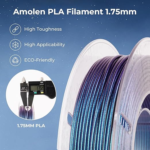 AMOLEN PLA 3D Printer Filament,PLA PrintingFilament Starry Sky Series Pla 1.75mm Bundle, Starry Sky Dark Purple/Green/Blue/Purple Red, 4x200g Pack