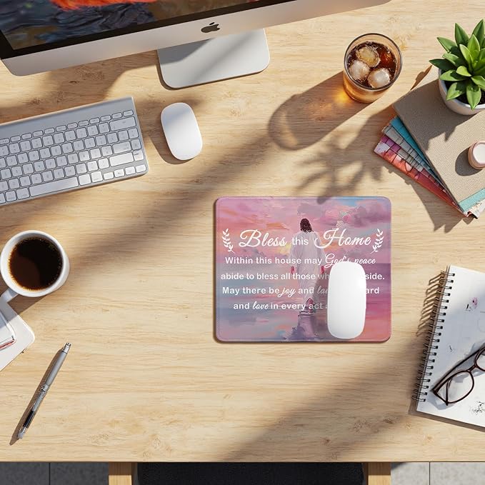 Pink Christian Jesus Walking on the Water Mouse Pad, Christian Jesus Bless This Home Gifts Mouse Pads for Desk Office Computers Laptop, Religious Office Desk Accessories, 9.5x7.9 Inch,J070