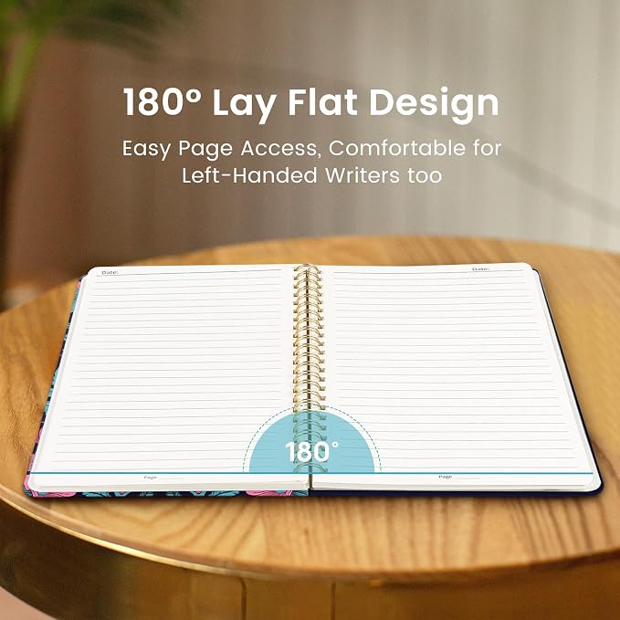 Lined Spiral Journal Notebook for Women, Pretty College Ruled Notebook for Work & Note Taking, A5 Hardcover Journal for Writing, Cute Aesthetic 140 Pages, Twin Blooms