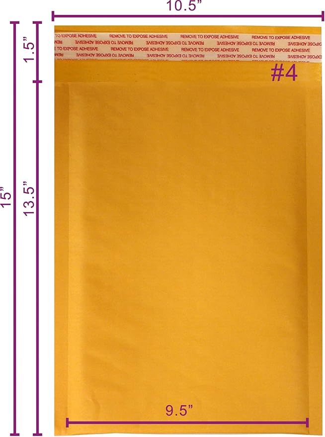Yens Kraft Bubble Mailers 9.5x14.5 100 Pack Self Seal Adhesive Shipping Bags, Cushioning Padded Envelopes for Shipping, Mailing, Packaging Useable Space 9.5x13.5 KF#4-100