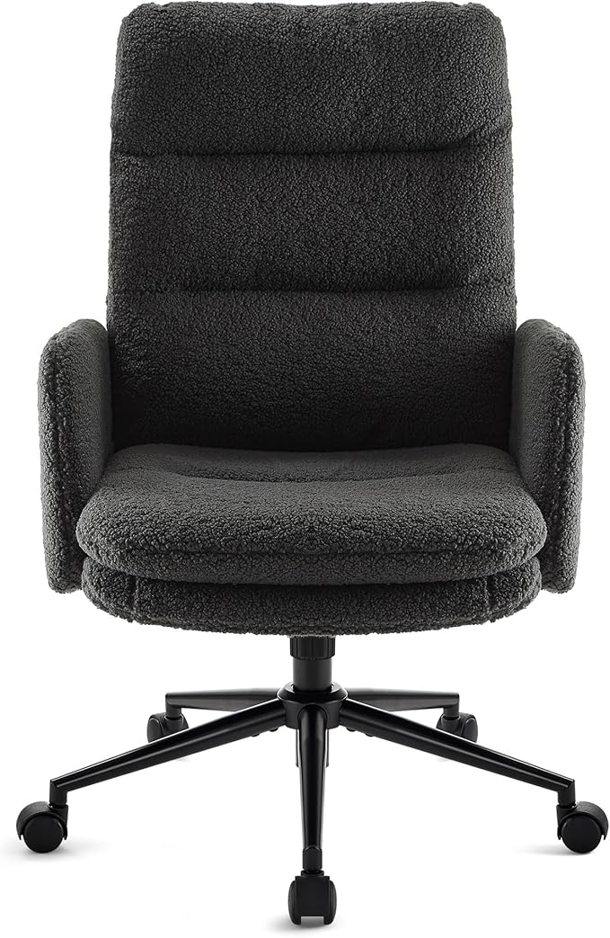 IWMH High Back Home Office Chair,Comfy Desk Chair with Armrests Cashmere | Ergonomic Upholstered Office Desk Chair,Height Adjustable Armchair with Wheels, 360° Swivel Desk Chair (Dark Grey)