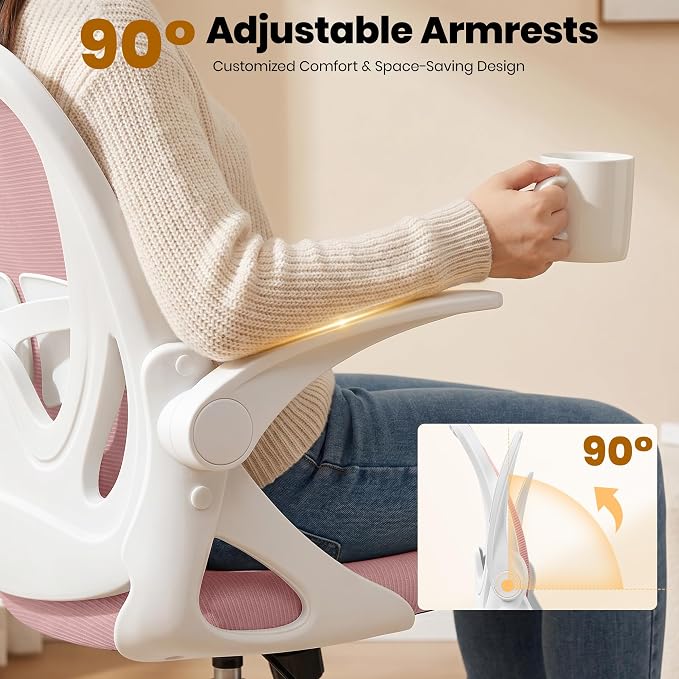 Drafting Chair Tall Office Chair with Flip-up Armrests Executive Ergonomic Computer Standing Desk Chair with Lumbar Support and Adjustable Footrest Ring (Rose Quartz)