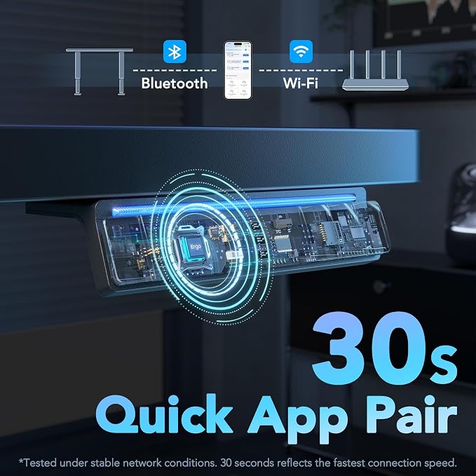 HUANUO 48" AI Smart Standing Desk with App-Synced Sedentary Reminders, Electric Height Adjustable Desk with Body-Data Ergonomic Presets, Voice Control Alexa/Google/Siri, 3 Memory Settings Table, Black
