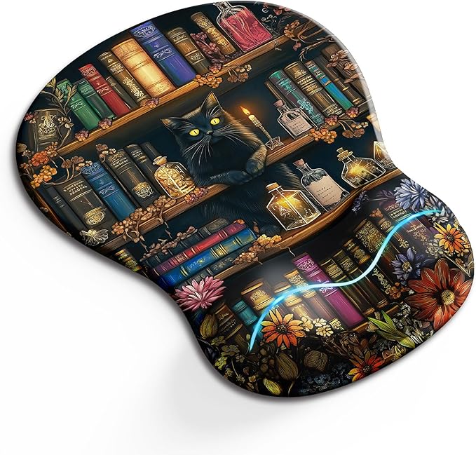 Blusabaca Cat Mouse Pad with Wrist Rest, Book Ergonomic Mousepad Wrist Support for Desk, Cute Gaming Mousepads for Wireless Mouse Computer Laptop Work Home Desk Accessories Office Supplies Decor