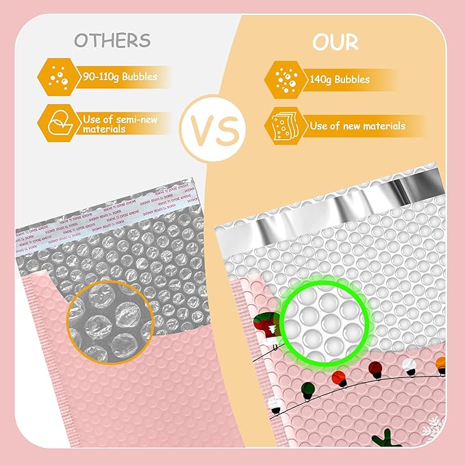 JinRuiKJ Christmas Bubble Mailers 4x8" 50 Pack, Padded Envelopes, Strong Adhesion Padded Mailers, Cushioning Padded Shipping Envelopes for Jewelry, Makeup - Christmas Lights