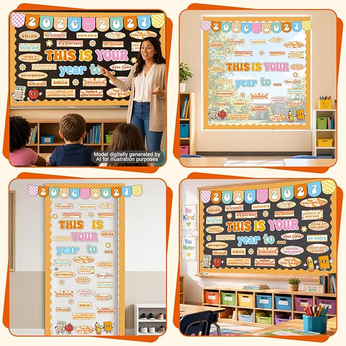 This is Your Year to Bulletin Board Set Hippie Motivational Classroom Decorations Welcome Back to School Paper Cutouts Hippie Inspirational Bulletin Board Border for Office Chalkboard Wall Door Decor