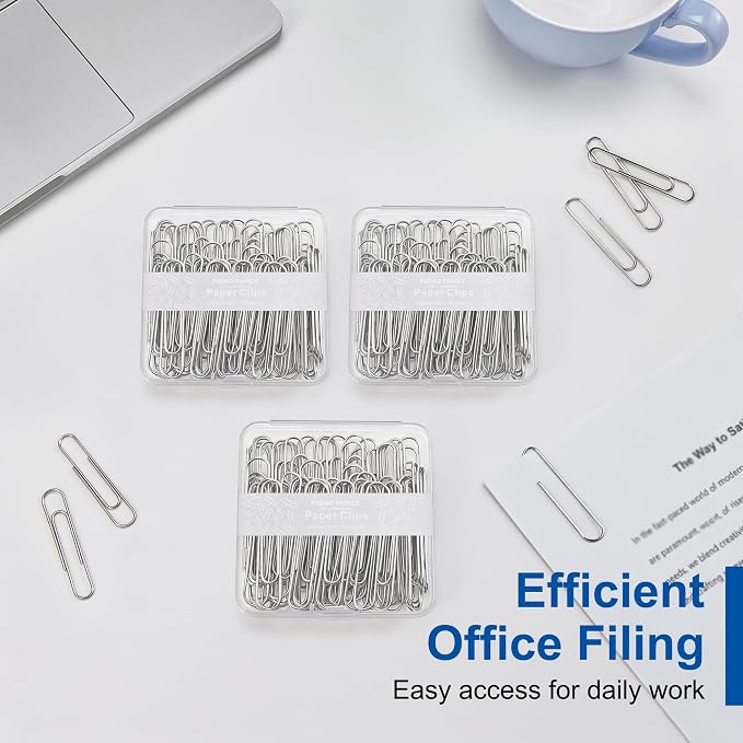 FUDAO FAMILY Large Paper Clips, 2 inch Jumbo Paperclips, 210 Count (3 Pack of 70), Silver