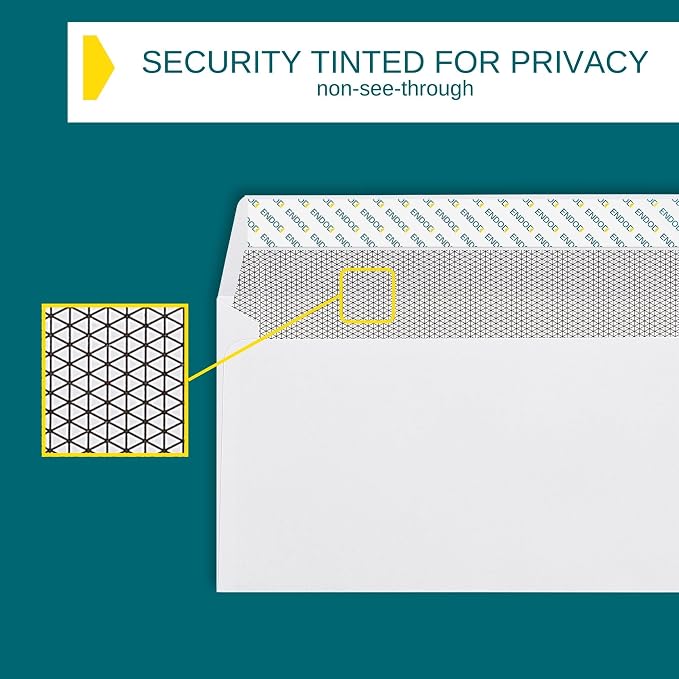 #10 Envelopes Self Seal, 500 Count, Security Tinted, 4 1/8 x 9 1/2 Inch, Business Envelopes Letter Size, 24 LB Paper - Bright White Color - Legal Size