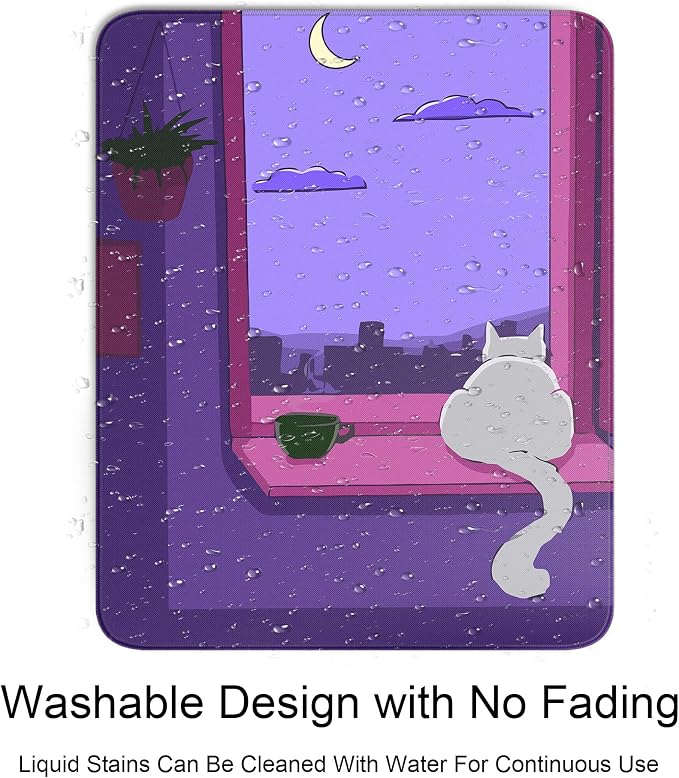 Cute White Cat Square Mouse Pad,Anime Cats Mouse Pads for Wireless Mouse Desk Accessories,10"X8" Travel Mousepad with Non-Slip Rubber Base, Stitched Edge Mouse Pads for Desk,Computers,Laptop,Office