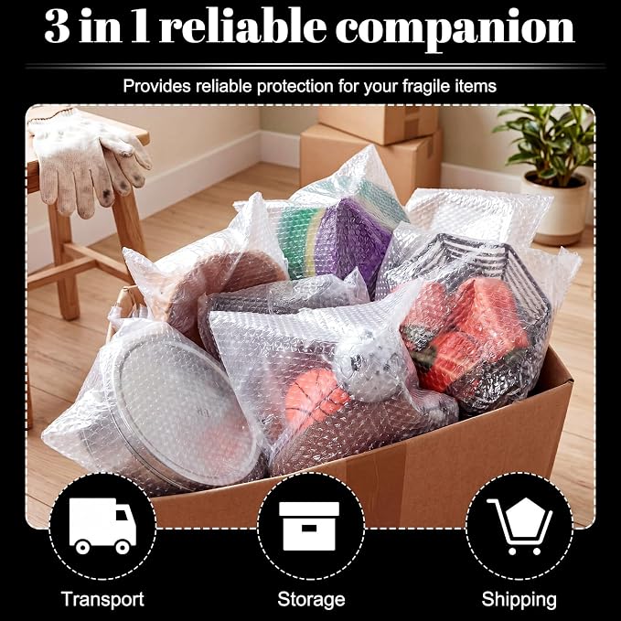 Frienda 150 Pcs Self Adhesive Bubble Bags Packing Pouches, 12" X 12" | Double Wall Clear Protective Wrap, Shockproof for Small Business Shipping Packaging, Cushioned Fragile Items Protection