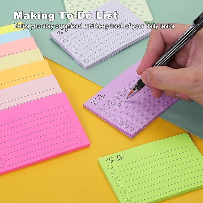12 Pads to Do List Sticky Notes, 504 Sheets, 3x4 Inch with Line Adhesive Memo, 12 Bright Multi Colors Lined Self-Stick Note Pads, to Do List Notepad, Easy to Use for Home, Office, Notebook