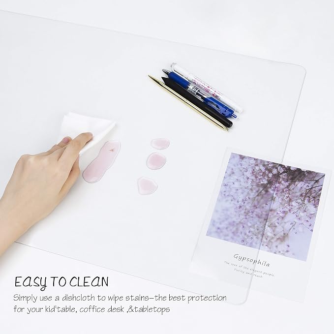 Clear Writing Desk Pad, 24’’x48” Heat Resistant Waterproof PVC Round Edge Durable Desk Protect Mat, Anti-Static Writing Mat Table Protector