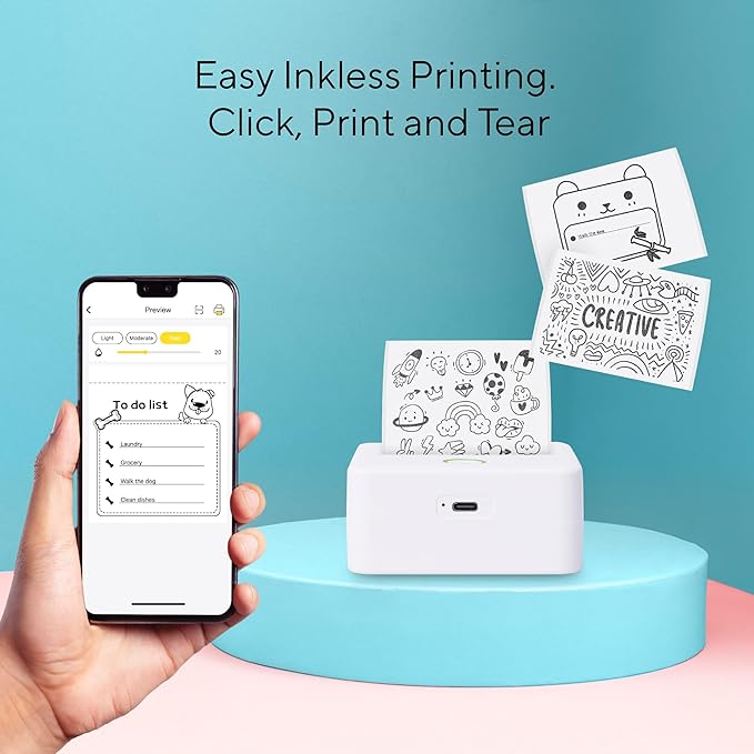 Core Innovations Wireless Mini Portable Inkless Thermal Printer & LabelMaker + Paper White