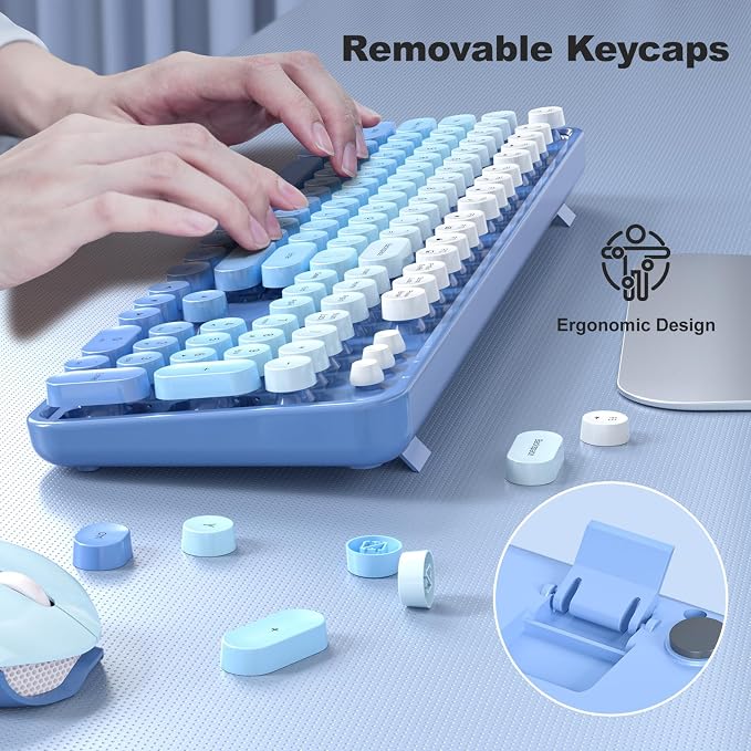 KNOWSQT Wireless Keyboard and Mouse Combo - Blue-Gradient Colorful 2.4G Typewriter Full-Size Cute Keyboards - USB Receiver Plug and Play, for Computer, PC, Laptop, Desktop, Windows