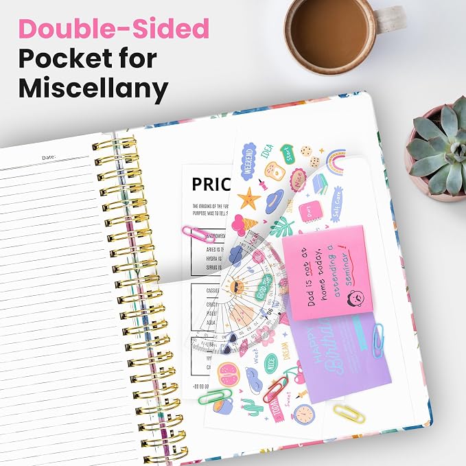 Spiral Notebooks for Work 5 Subject Notebook with Removable Dividers | Aesthetic Hardcover Journal for Women 8.5" x 11" College Ruled 280 Pages Journal for School & Note Taking, Bloom Floral
